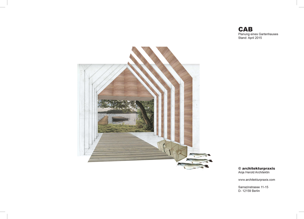 Entwicklung Prototyp Gartenhaus aus Holz, Perspektive, Studie Gartenhaus für Erntehelfer