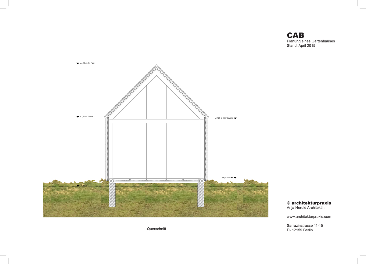 Entwicklung Prototyp Gartenhaus aus Holz, Zeichnung Konstruktion, Querschnitt