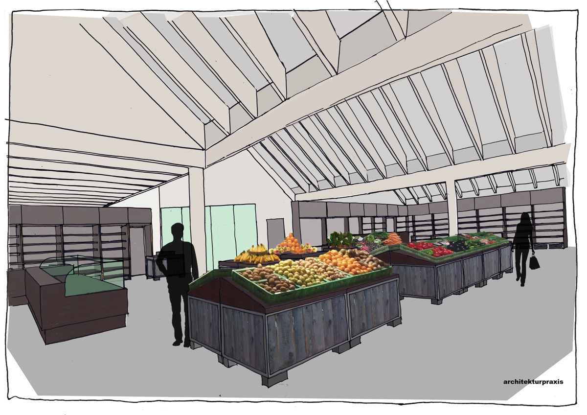 Innenausbaukonzept für den Hofladen Overmeyer Landbaukultur, Image Präsentation auf Gemüsekisten