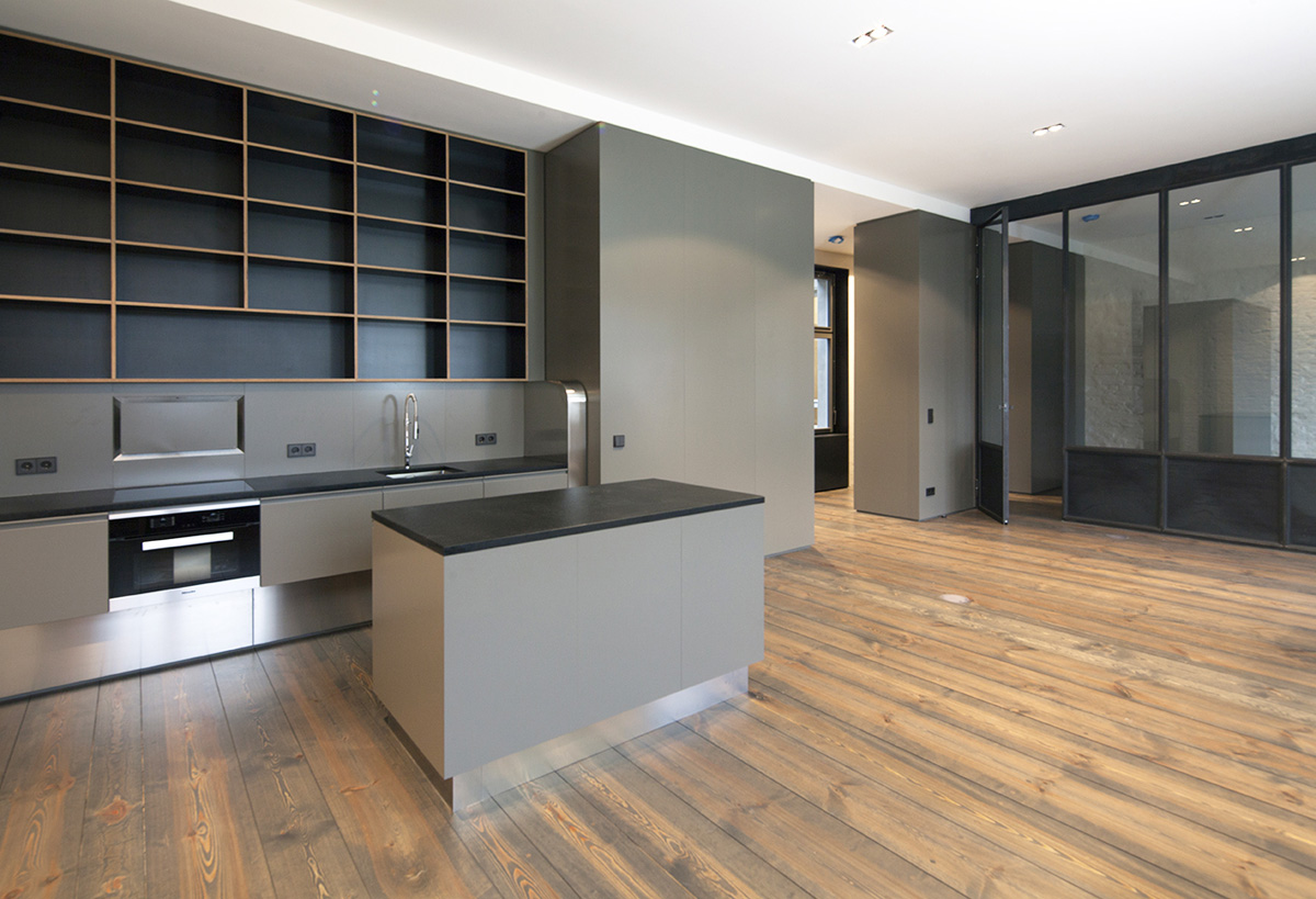 Wohnungsausbau Berlin, Schöneberg als Loft, individuelle Einbauküche mit Loftcharakter, Tischlerei Fenzl